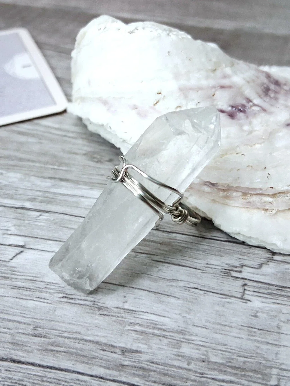 Raw Clear Quartz Crystal Wire Wrap Ring 7.5